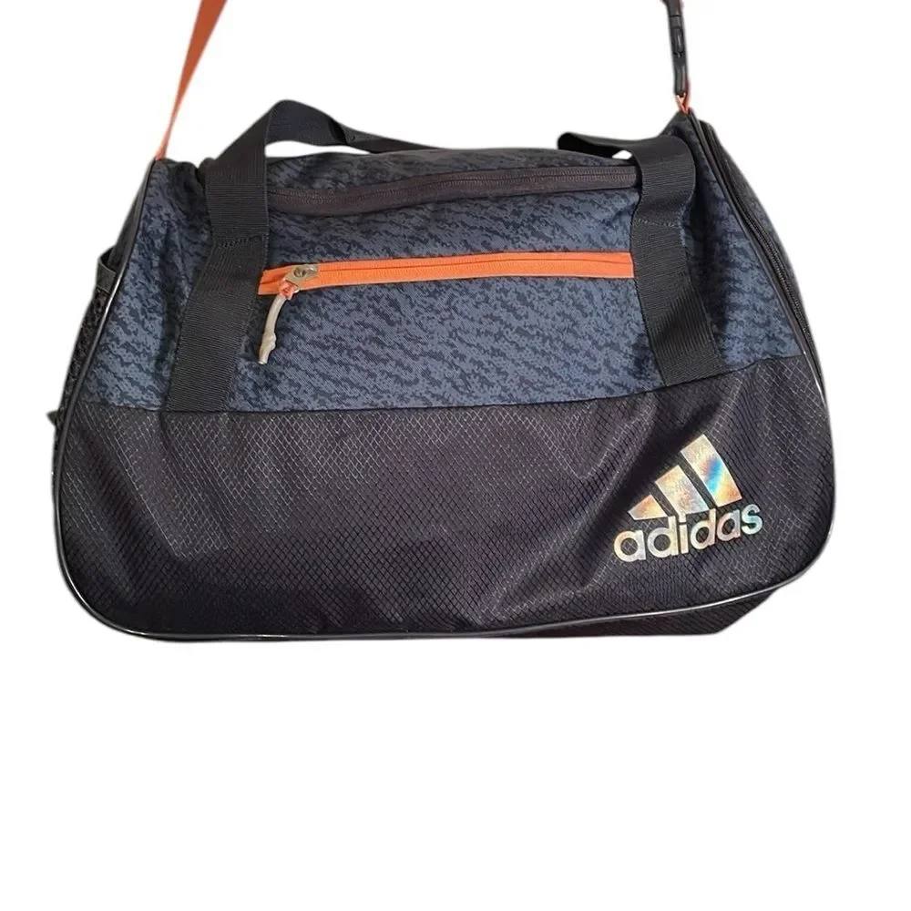 Adidas Blue & Orange Duffle Bag. Has separate inside & outside pockets 19x11x10